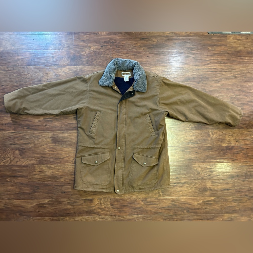 XL VTG 80's LL Bean Denim Brown Sherpa Lined Barn Chore Jacket Made USA